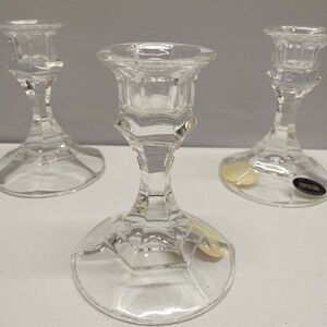 Vintage Crystal Candlestick Holders 24% Lead Crystal Made in USA Set Of 3